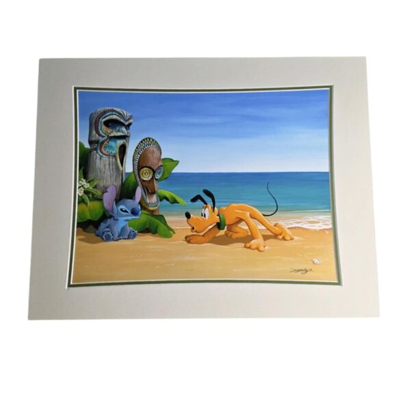 EUC Disney Print "Suspicious Tiki" by Disney artist Doug Bolly Matted - Picture 1 of 6